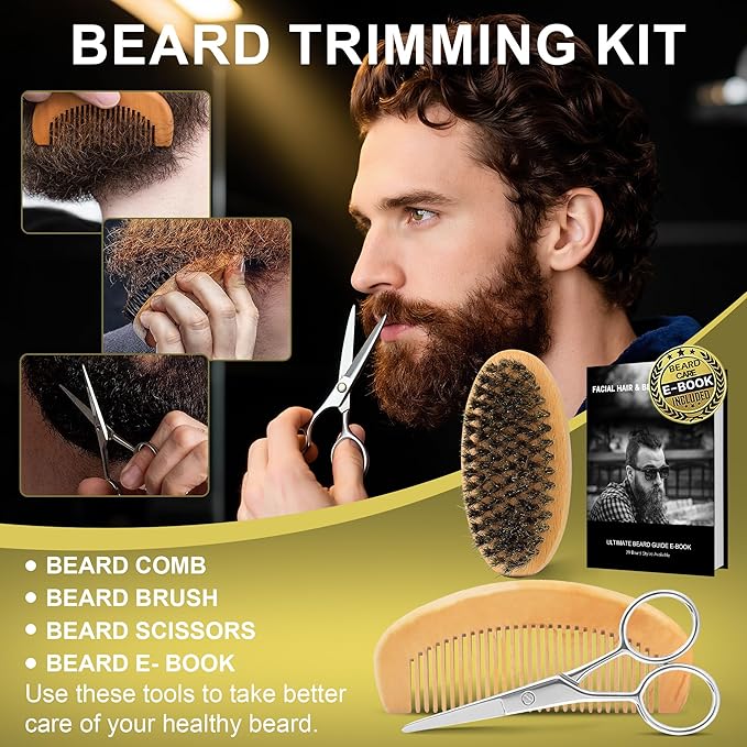 XIKEZAN Beard Kit for Mens Care & Grooming Sets w/Wash Shampoo, Oil, Conditioner, Balm, Wash, Scissors,Brush and Comb Set, Stocking Stuffers for Men,Anniversary Valentines Fathers Gifts for Dad Him