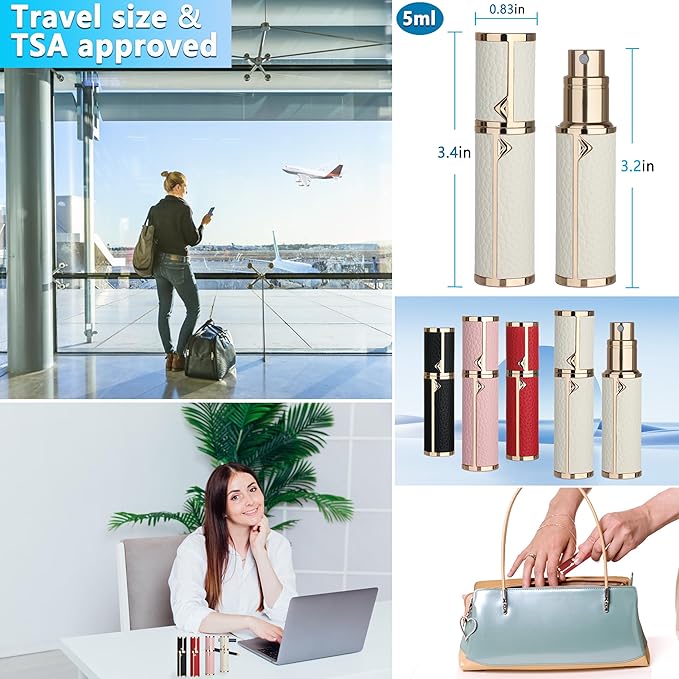 Refillable Travel Perfume Atomizer Bottle - 5ml Luxury Pocket Perfume Dispenser Pump, Travel Perfume Atomiser, Cologne Dispenser, Portable Size Sprayer Bottle for Traveling (White)