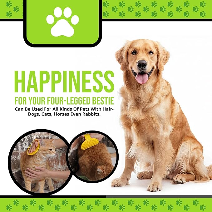 Silicone Dog Bath Brush – Soft Pet Scrubber for Bathing & Grooming – Shampoo Brush for Dogs, Cats & Puppies – Adjustable Strap – Choose from 5 Colors (Green)