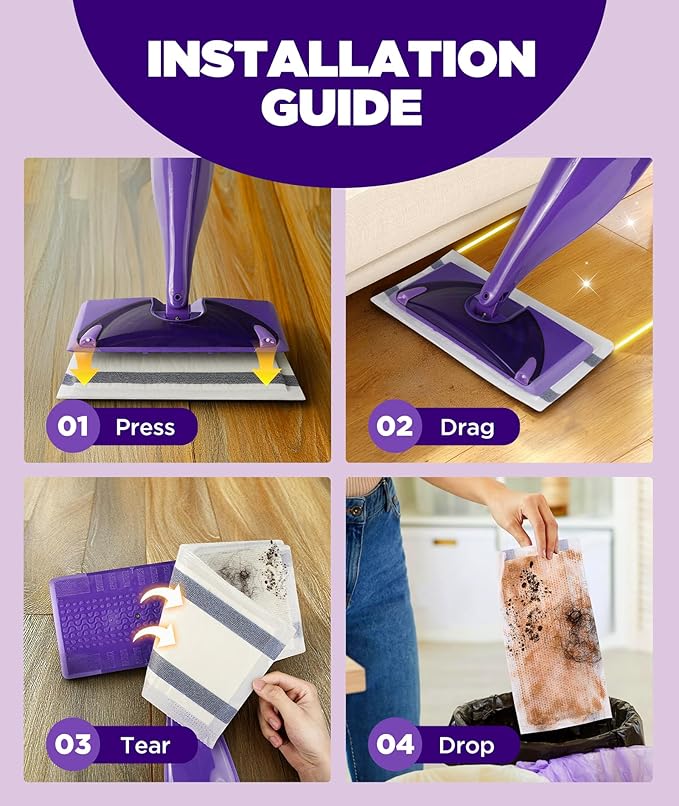 4-Layer Super Absorbent Pad Refills for Swiffer Wet Jet Mop, Heavy Duty & No-Shedding Mopping Pads Refill, Disposable Streak-Free Cleaning for All Sealed Floors, 60 Pack