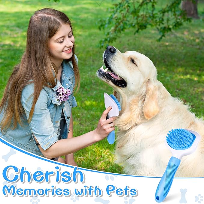 Kacctyen Silicone Dog Bath and Grooming Brush with Handle for Short and Long Hair Pet Deshedding and Massage