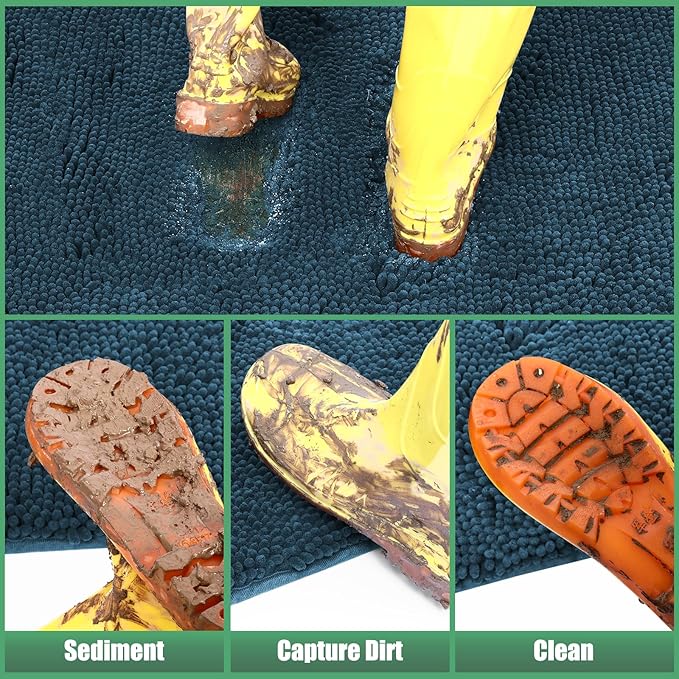 IM HOME Chenille Absorbent Outdoor Doormat 48" x 30", Washable Muddy Door Mats for Dog Non Slip Indoor Doormat Dog Mat for Muddy Paw Front Inside Doormats for Entryway Atlantic Blue