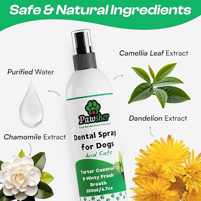 Dog Breath Freshener Spray 6.7 oz - Instant Fresh Breath for Cats & Dogs - Promotes Gum Health & Dental Care - Safe & Natural Ingredients Like Chamomile & Mint - Easy Dog Teeth Cleaning Spray