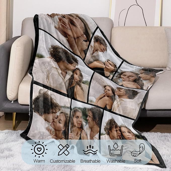 Ships Next Day Custom Photo Blanket for Valentine Day Personalized Thows Blanket with Picture Mothers Day Birthday Gift for Her/Him Customized Gifts for Girlfriend/Boyfriend - Printed in USA