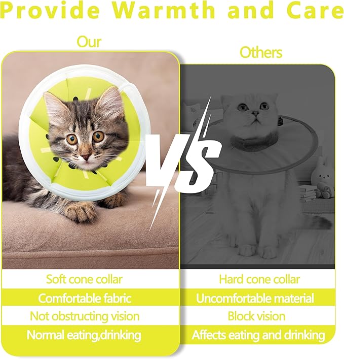 Soft Adjustable Cat Cone Collar, Comfortable Cat Recovery Collar Suitable for Various Types of Cats,Elizabethan Neck Protective Collar for Cats After Surgery (Gold Kiwi, Small)
