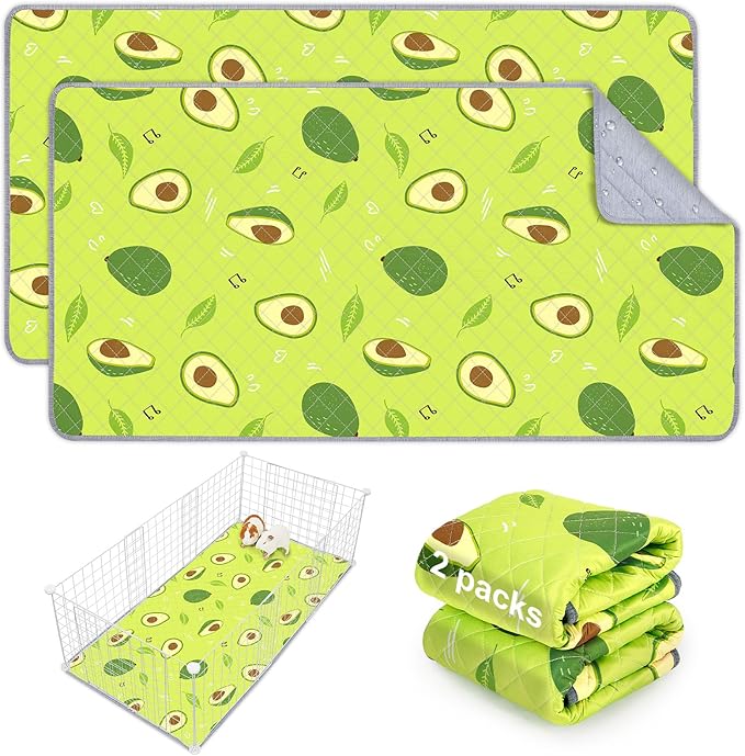 Bienbee Guinea Pig Bedding, 2 Pack 47" x 24" Reusable Guinea Pig Cage Liner Waterproof and Absorbent Small Animal Bedding Washable Pee Pads for Small Pet Hamster Rabbit Squirrel, Avocado