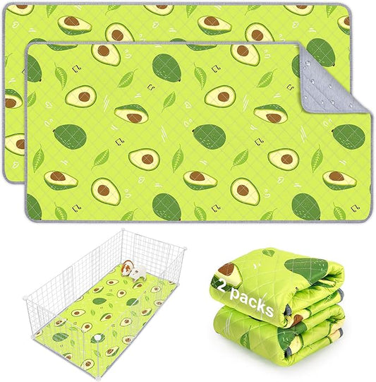 Bienbee Guinea Pig Bedding, 2 Pack 47" x 24" Reusable Guinea Pig Cage Liner Waterproof and Absorbent Small Animal Bedding Washable Pee Pads for Small Pet Hamster Rabbit Squirrel, Avocado