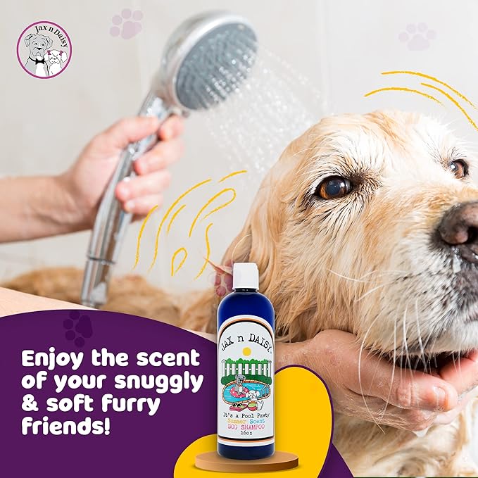Jax n Daisy it s a Pool Pawty Summer Scent Dog Shampoo Essential Oil Shampoo for Dogs Gentle Dog Hair Cleanser Fresh Clean Cruelty Free Vegan Fur Made in The USA 16 oz