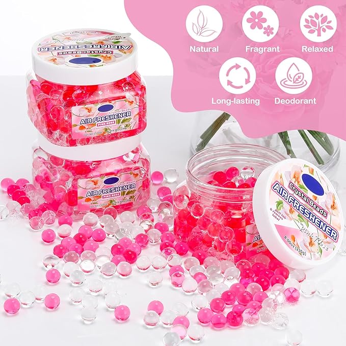 18 Pack Odor Eliminator Gel Beads Bulk 8 Ounce Air Freshener Gel Beads Scent Removing Long Lasting Eliminates Odors for Home, Bathrooms, Cars, Boats, RVs and Pet Areas(Rose)