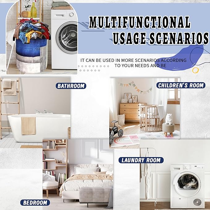 Abstract Blue Grey Striped Laundry Basket Foldable Colorful Laundry Hamper With Handle Oxford Cloth Portable Clothes Storage Organizer Basket 18.9"x16.5"Laundry Bag For Laundry Room/Bedroom/Bathrooms