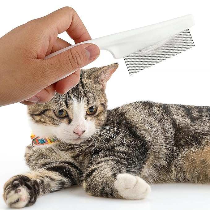 TIESOME 2PCS Stainless Steel Flea Comb for Dogs Cats, Tear Stain Remover Promotes Hair Growth Removes Loose Hair Fleas Dual-Size Groom Brush for All Breeds