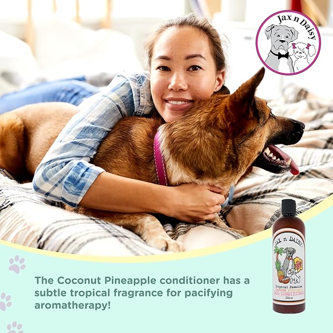 Jax n Daisy Tropical Pawadise Coconut Pineapple Dog Conditioner- Dog's Skin & Coat Conditioner for Grooming & Cleaning, Dog Bath Supplies with Light Tropical Scent of Coconut & Pineapple.
