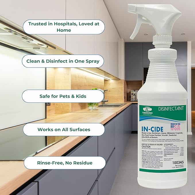 In-Cide Hospital Grade Disinfectant Spray - EPA Registered Cleaner Kills 99.9% MRSA, Norovirus - Medical Grade for Home Office Clinic - Fresh Scent - 1 Gallon + 32oz Bundle