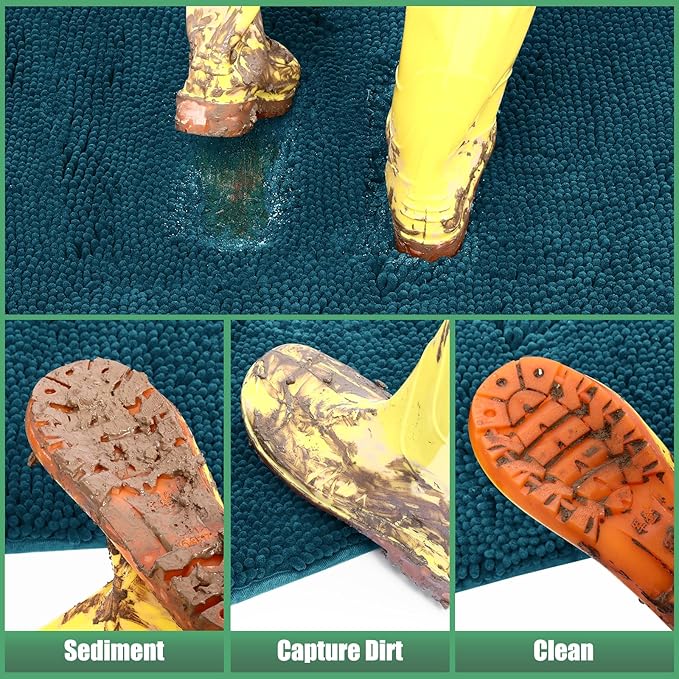 IM HOME Chenille Absorbent Outdoor Doormat 48" x 30", Washable Muddy Door Mats for Dog Non Slip Indoor Doormat Dog Mat for Muddy Paw Front Inside Doormats for Entryway Teal Blue