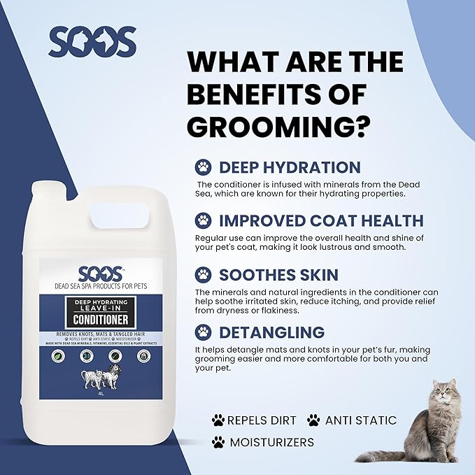 SOOS Pets Deep Hydrating Leave-in Conditioner for Dogs and Cats | Natural Dead Sea Minerals & Vitamins | Skin Moisturizer, Polish Deeply, Enhance Coat Shine & Softness - 4L