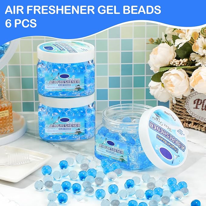6 Pcs Air Freshener Gel Beads Bulk Odor Eliminator Beads Odor Removing Gel for Home, Bathrooms, Cars, Boats, RVs, Pet Areas, Room, Toilet 8 oz(Blue Ocean)
