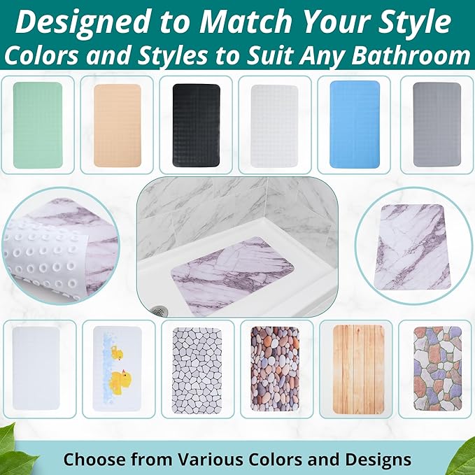 ENKOSI Non Slip Bath Mat for Tub and Shower Floors – Anti Slip Shower Mat with Strong Grip – Soft, Safe, and Unique Marble Print Bathroom Shower Mat for Inside Bathtub and Stalls (28x16 Marble Gray)