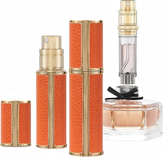 5ml Perfume Spray Bottle, AG00OR Leather Refillable Dispenser Bottom Fill Fragrance Scent Container, Portable and Leak-proof Suitable for Traveling & Outgoing (Orange)