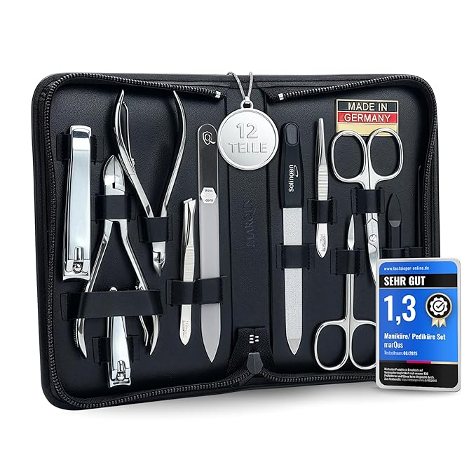 Manicure Set Women and Men – 12-Piece Professional Grooming Kit with Premium Tools, Genuine Leather Case, and Exclusive Glass Nail File for Hand & Foot Care, German Quality