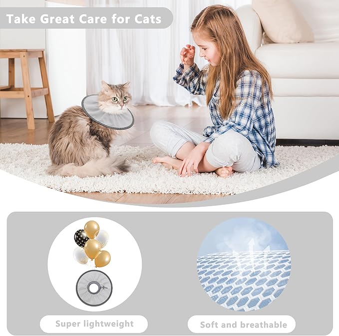 Lightweight Cat Cone Collar Soft, Soft Comfortable Cat Recovery Collar After Surgery, Elizabethan E Collar for Cats, Cone for Cats to Stop Licking (Gray, Medium)