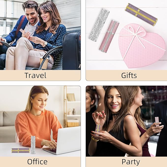 AE00PE Sparkling Travel Perfume Bottle, 5ml Mini Perfume Atomizer Sprayer, Glitter Diamond Pump Fill Perfume Bottle for Traveling, Vacation & Bussiness (Sparkling Purple)