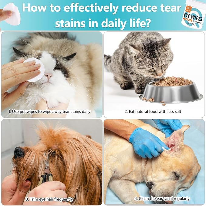 Pet Wipes for Cats & Dogs, Grooming Wipes for Eyes, Paws, Ears, Nose, Unscented Soft Pet Tear Stain Remover Wipes 300 Pcs