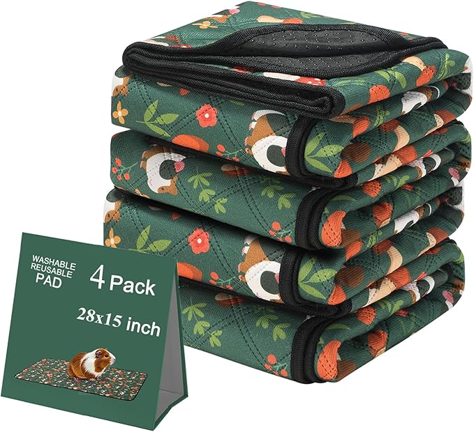 2 Pack Guinea Pig Cage Liners - Washable 47"X24" Bedding Pee Pad, Super Absorbent, Waterproof & Anti-Slip Reusable Mat for Rabbit, Hamster, Rat