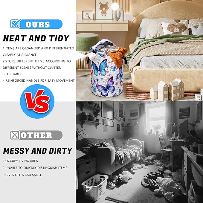 Beautiful Butterfly Laundry Basket Oxford Cloth Funny Butterflies Laundry Hamper With Handle Foldable Portable Clothes Storage Basket 18.9 X 16.5 In Storage Bag For Laundry Room/Bathroom/Bedroom