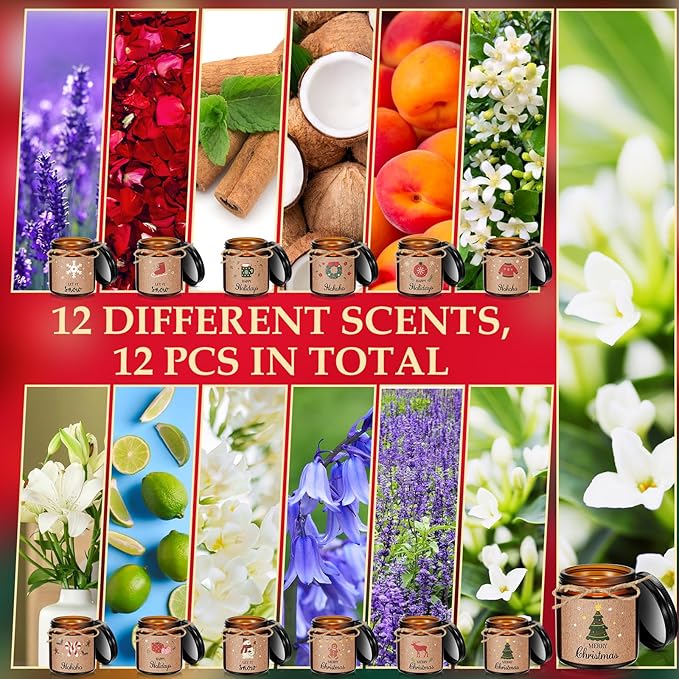 MTLEE 12 Pcs Christmas Candles Gifts Bulk Scented Candle Jars for Coworkers Women Aromatherapy Candles for Home Xmas Birthday Gifts Yoga (Cute Style)