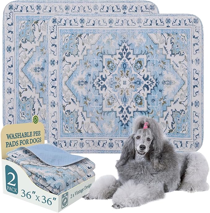 Homimp Washable Pee Pads for Dogs,2 Pack Reusable Puppy Pads Waterproof,Absorbent and Leakproof Dog Pee Pads,Non Slip Puppy Training Pads, Pet Mat for Floor, Crate, Couch, Whelping,Blue, 36"x36"
