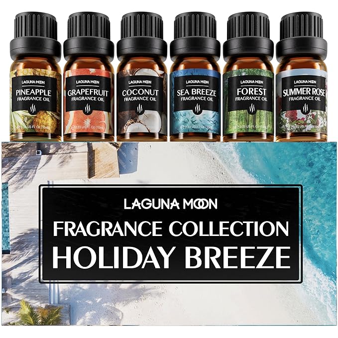 Lagunamoon Summer Essential Oils Set - Holiday Breeze Gift Set for Diffusers, Home Care, Candle Making, Fragrance, Aromatherapy, Humidifiers, Gifts - Coconut, Pineapple, and Grapefruit (10ml)