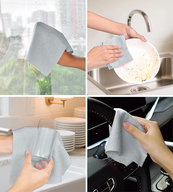 Roll of Microfiber Cleaning Cloth –100 Pack, Tear Away Microfiber Towels, Reusable, Washable, Scratch-Free, Cleaning Supplies,Kitchen Towels for Car, Home, Kitchen, Dishes(Cloud Gray)