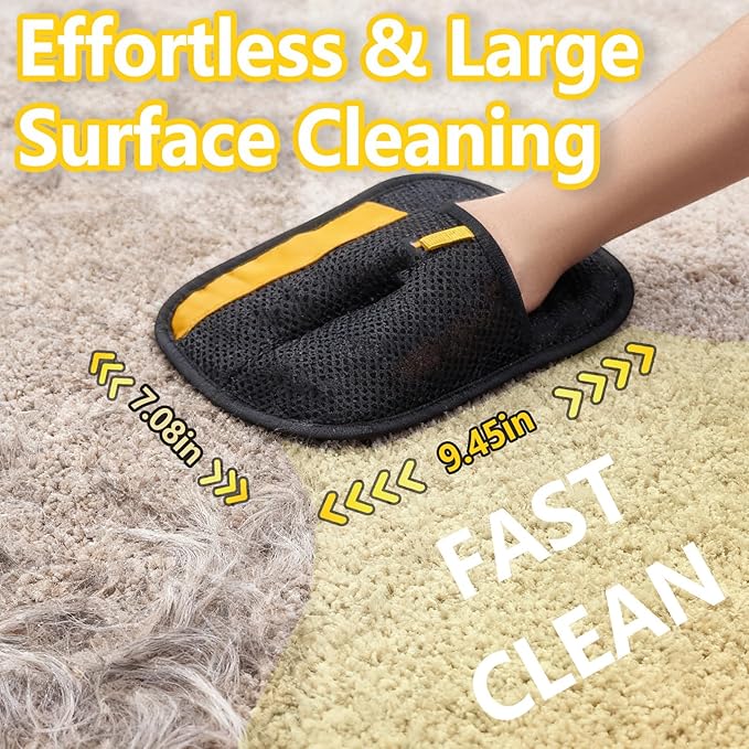 2Pcs Pet Hair Removal Gloves - Large Size Electrostatic Reusable Grooming Glove for Dog Cat Shedding, Washable Fur Remover for Furniture & Laundry (Black/Yellow + Pink)