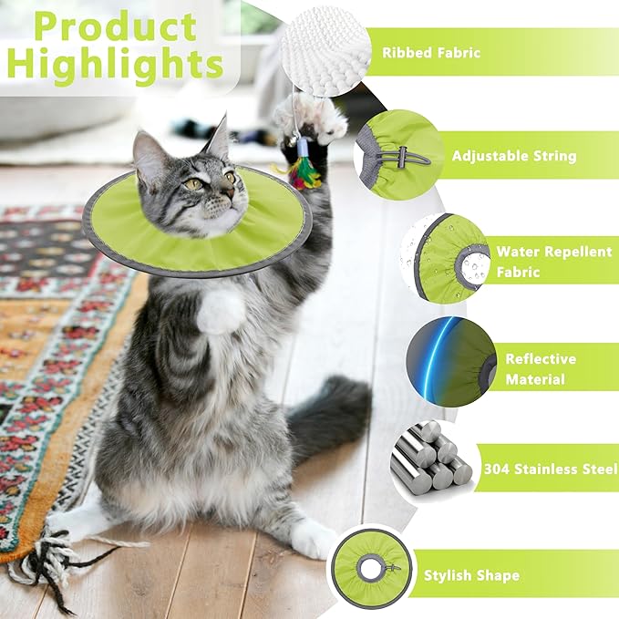 Lightweight Cat Cone Collar Soft, Soft Comfortable Cat Recovery Collar After Surgery, Elizabethan E Collar for Cats, Cone for Cats to Stop Licking (Water Green, Small)
