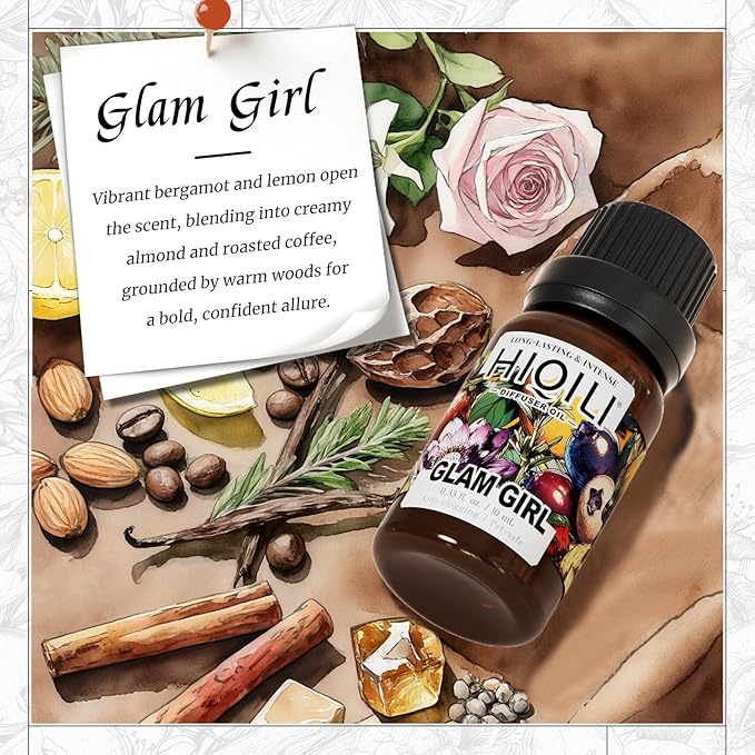 HIQILI Glam Girl Diffuser Oil, Long-Lasting Refill for Diffusers & Humidifiers, Hotel-Grade Scent Suitable for Home Use - 0.34 Fl Oz