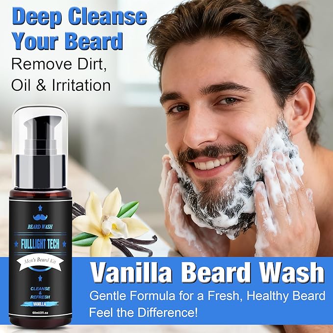 Husband Birthday Gifts,Beard Kit Includes 3 Scented Beard Oil,Vanilla Beard Shampoo & Balm, Brush, Comb,Scissors,Beard Care & Grooming Men Christmas Stocking Stuffers Gifts for Men Him Dad Boyfriend