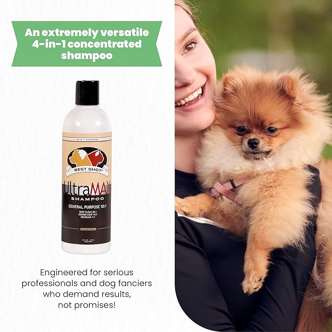 Best Shot UltraMAX Pro 4-in-1 Shampoo, Versatile Pet Shampoo, Ideal Pet Grooming Supplies, Ready to Use, Sweet Pea Essence, 17 Oz.