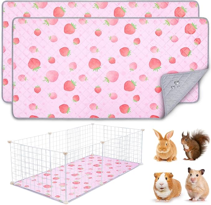 2 Pack Guinea Pig Bedding, Washable Guinea Pig Cage Liner Reusable Guinea Pig Mat Waterproof Guinea Pig Bedding for Cage, Super Absorbant Guinea Pig Pee Pads for Small Animals Hamster Rabbit Squirrel
