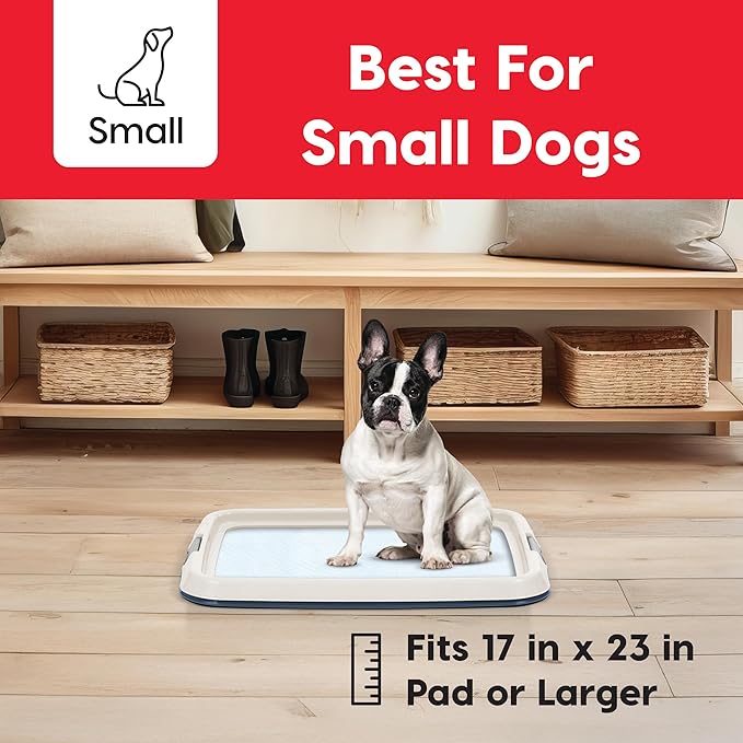 IRIS USA Pee Pad Holder - For Small Sized Dog and Puppy Pee Pads, Secured Latches, Non-Skid Feet, High Polish Finish for Easy Cleaning, Leak Protection, Fits 17"x23" Pad, Navy