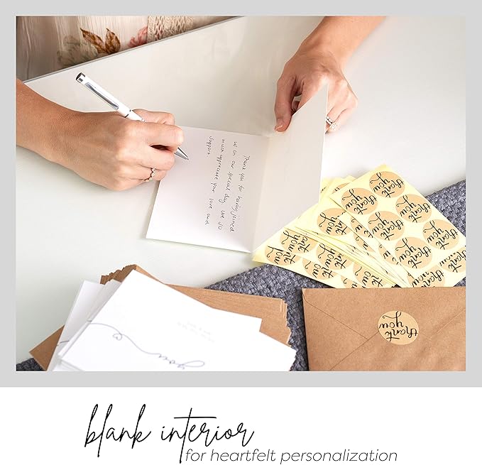 120 Heavyweight Blank Wedding Thank You Cards with Envelopes, Personalized Greetings Gratitude Letter From The New Mr and Mrs, Wedding Thank You Notes with Envelopes & Stickers (4x6 Inches) (120 Pack)