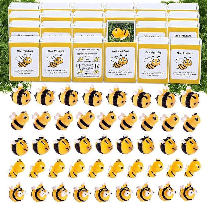 10 Set Positive Bee Gifts Bulk Employee Appreciation Gifts Box Breathing Gift Bulk for Coworker Team Back to Desk Pets Thank You Teacher Bee Ornaments with Cheer up Card Box