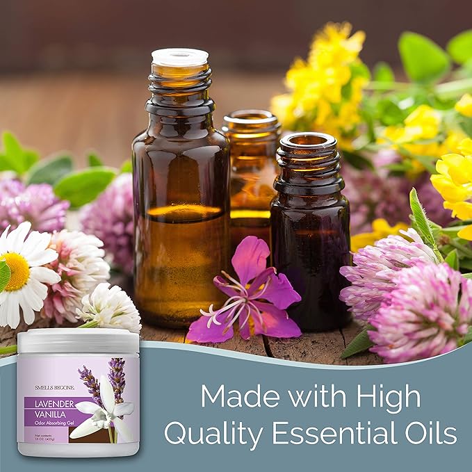 SMELLS BEGONE Air Freshener Odor Absorber Gel - 15 oz, Pack of 2 - Absorbs and Eliminates Odor in Pet Areas, Bathrooms, Cars, & Boats - Made with Essential Oils - Lavender Vanilla Scent