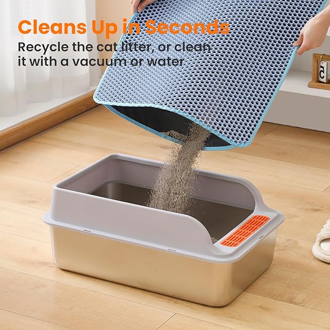 Small Cat Litter Mat, 20x14’’ Double Layer Honeycomb Cat Litter Box Mat, Non Slip Waterproof Urine Proof Litter Trapping Mat for Floor, Kitty Litter Pad, Indoor Pet Supplies, Blue