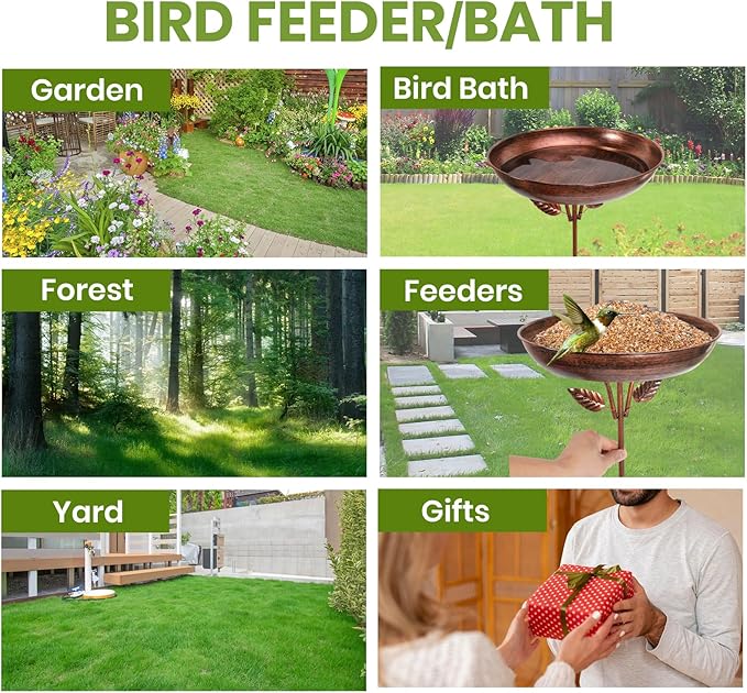 2 Pack Metal Bird Bath for Outside, Vintage Freestanding Birdbaths & Birdfeeder, Bird Baths Feeder Bowl for Outdoors Garden Patio Yard Lawn Decor