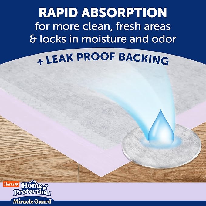 Hartz Home Protection Miracle Guard Lavender Scented Dog Pads, XL Size 30 Count, 24 Hour Use, Won't Leak and Odor Eliminating