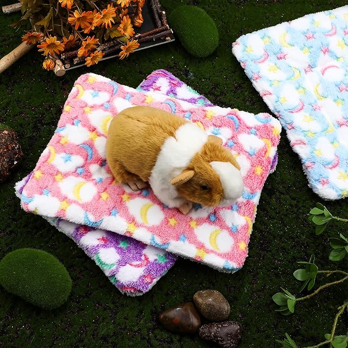 Jetec 3 Pcs Bunny Guinea Pig Beds Soft Bunny Mats Warm Guinea Pig Mat Small Animal Winter Bed Pads Fleece Sleeping Pads for Indoor Rabbit Hamster Squirrel Hedgehog Chinchilla Ferret(Moon)