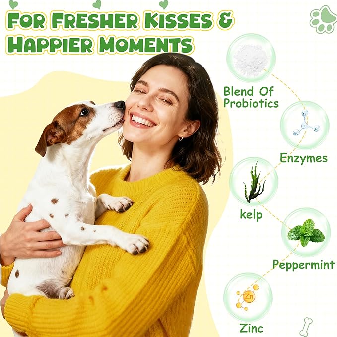 Dog Teeth Cleaning Powder, Dog Dental Powder and Cats Breath Freshener, Plaque Off, Bad Breath & Tartar Remover for Dogs, Dog Teeth Cleaning with Enzymes- 60-Day Supply -Mint Flavor