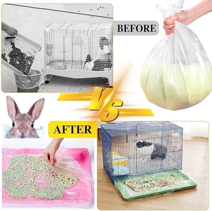 30 pcs Disposable Cage Liners, Clear Plastic Rabbit Cage Liner Bag, Universal Toilet Film for Bunny, Hamster, Totoro, Hedgehog, Guinea Pig and Small Animals