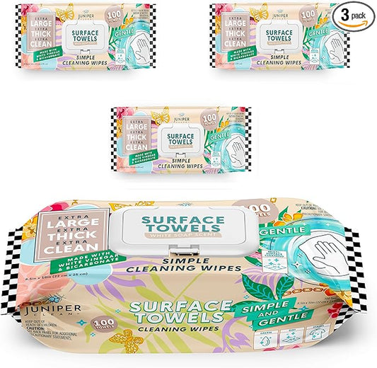 3 Packs Surface Cleaning Wipes, Thick & Large Dispose, All-Purpose Cleaner for Bathroom, Kitchen, Office, 300 Count Soft Flow, Biodegradable, White Soap Scent