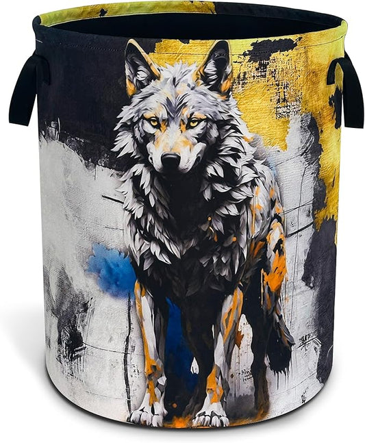 Wolf Laundry Basket Grey Wolf Animal Oxford Cloth Laundry Hamper With Handle Foldable Portable Clothes Storage Basket 18.9 X 16.5 In Storage Bag For Laundry Room/Bathroom/Bedroom/Dormitories